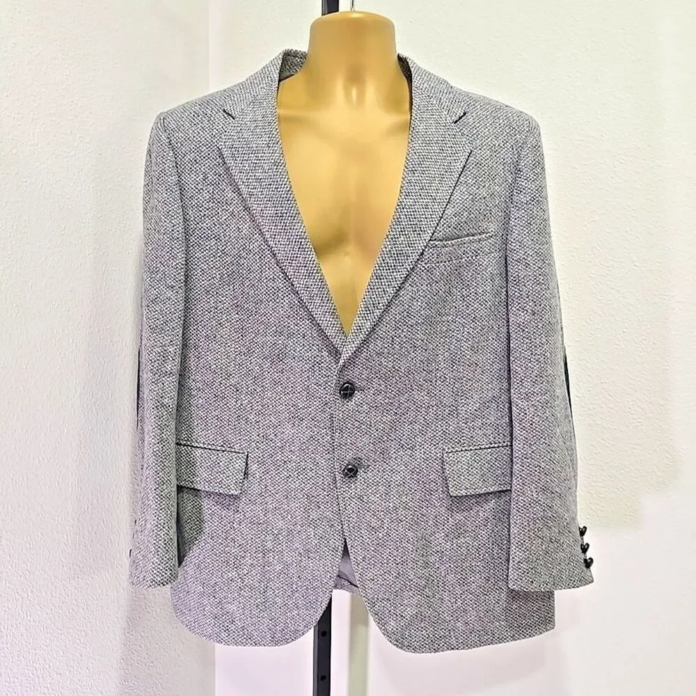 Shefford Anderson Little Wool Blue Tweed Blazer 44R Mens Elbow Patch Classic USA